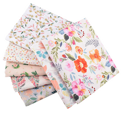 CraftsFabrics 7Pcs/lot White Floral Fat Quarters 100% Cotton Twill Printed Precut Squares for Quilting, Arts, Crafts, DIY Projects