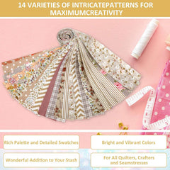 CraftsFabrics 2,5 x 44 Zoll, Blumen- und Karomuster, 42-teiliges Charm-Pack, 100 % Baumwolle, vorgeschnittener Stoff zum Quilten, Scrapbooking, Nähen, Patchwork