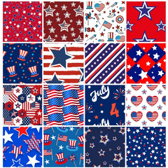 CraftsFabrics 100% Cotton Stars Stripes American Flag Fabric Bundles 50x50cm Wide Precut 4th July Print Quilting for DIY Craft Patchwork