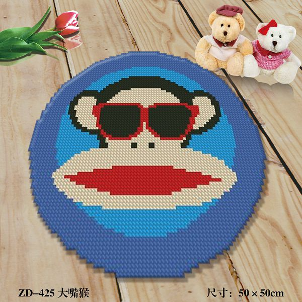 CraftsFabrics Crochet Hooks Kit CraftsFabrics 60% Cotton 40% Polyester 50cm In Diameter DIY Crafts Yarn Carpet Round Shape Animal Custom Latch Hook Rug Crochet Kits for Beginners Adults