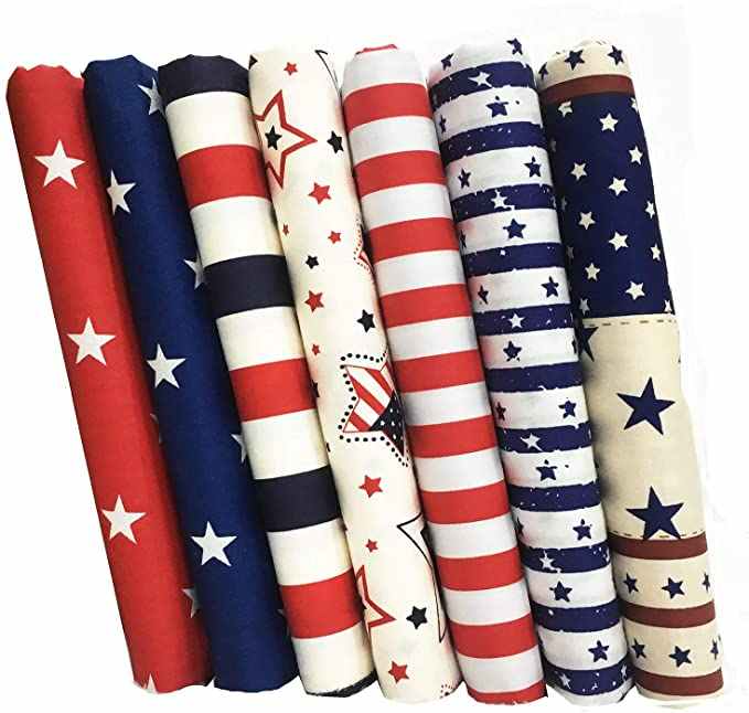 CraftsFabrics 7pcs/ Lot American Patriotic Fat Quarters Bundle 100% Cotton Precut Craft Fabric Squares for Quilting, Crafts, DIY Projects