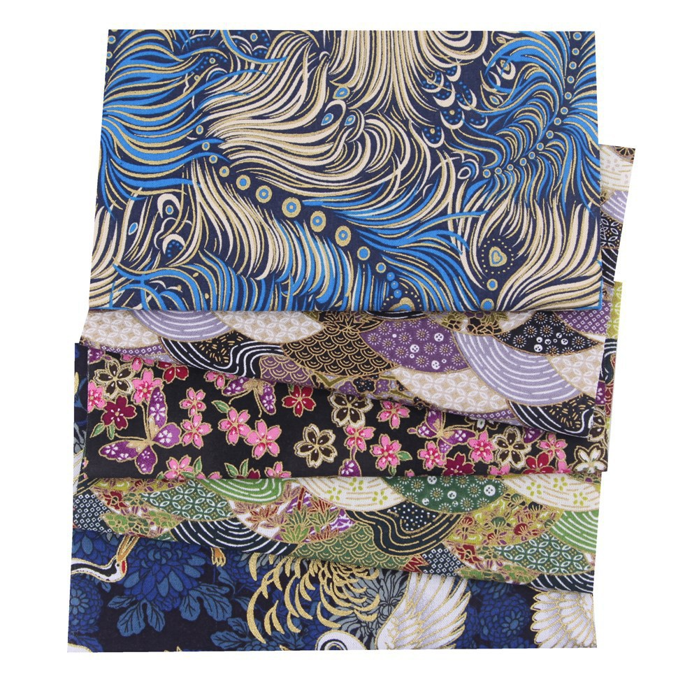 CraftsFabrics 5pcs 50x50cm Cotton Fabric Fat Quarter Bundle Squares Colorful Japanese Style Cotton Wrapping Cloth Quilting Sewing Patchwork Fabric
