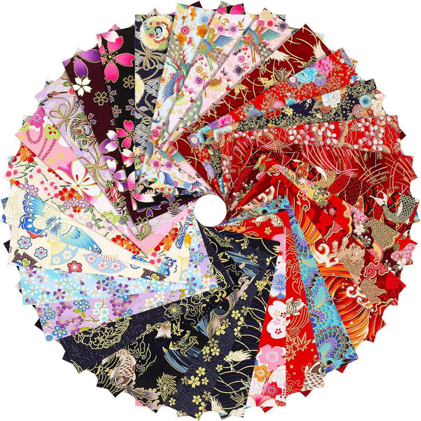 CraftsFabrics 50Pcs Japanese Style 100% Cotton Fabric Squares