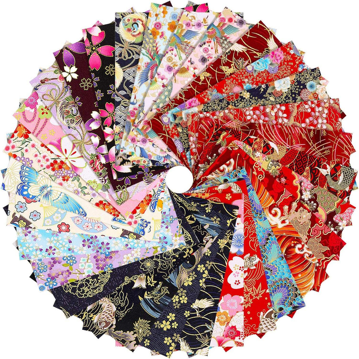 CraftsFabrics 50Pcs Japanese Style 100% Cotton Fabric Squares