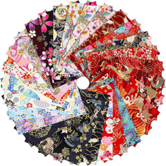 CraftsFabrics 50Pcs Japanese Style 100% Cotton Fabric Squares