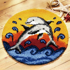 CraftsFabrics 60% Cotton 40% Polyester DIY Crafts Yarn Carpet Round Shape Animal Custom Latch Hook Rug Crochet Kits for Beginners Adults