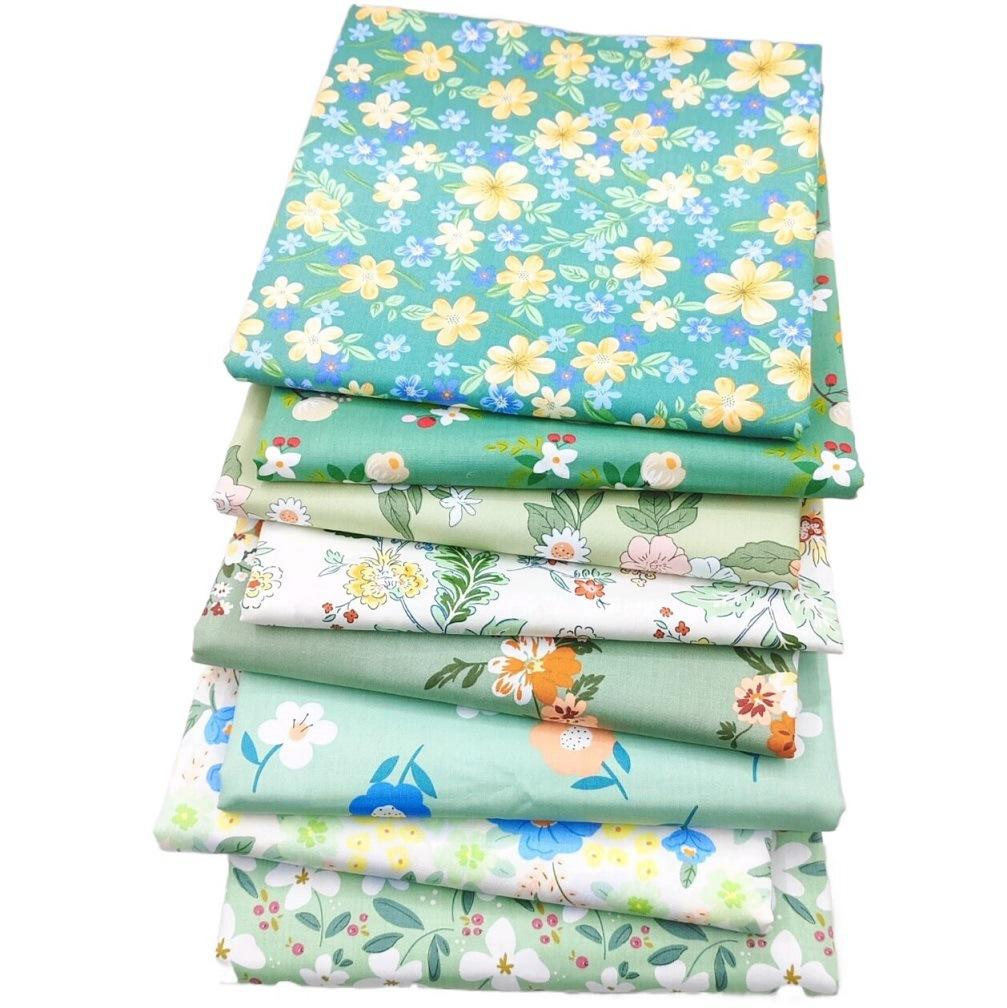 CraftsFabrics 8pcs/lot Blue Floral Fat Quarters Bundle 100% Cotton Twill Printed Precut Craft Fabric Squares for Quilting, Arts, Crafts, DIY Projects