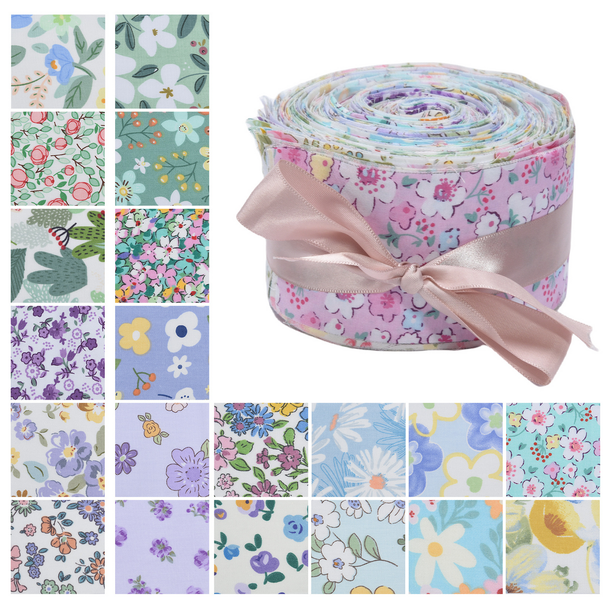 CraftsFabrics 20Pcs Floral Jelly Rolls Cotton Fabric Quilting Strips 100% Cotton 6.5x100cm Wide Square for Sewing, Quilting, Kid's Craft