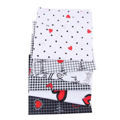 CraftsFabrics 6pcs/Lot Valentine's Day Love Heart Heartbeat Black & White Fat Quarters 100% Cotton Precut Squares for Quilting, Arts, Crafts