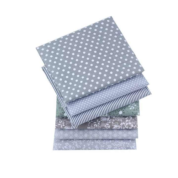 CraftsFabrics 7 Pieces 20x20 inch Grey Stripe Polka Dots Pattern 100% Cotton Patchwork Sewing Quilting Fabric Bundles for DIY Craft Making