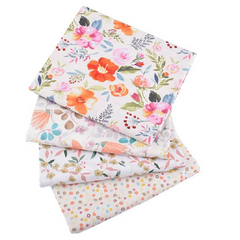 CraftsFabrics 7Pcs/lot White Floral Fat Quarters 100% Cotton Twill Printed Precut Squares for Quilting, Arts, Crafts, DIY Projects