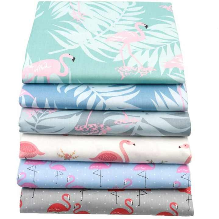 CraftsFabrics 6pcs/lot 100% Cotton Precut Quilting Flamingo Patterns Fabric Squares Sheets for DIY Patchwork Sewing Quilting