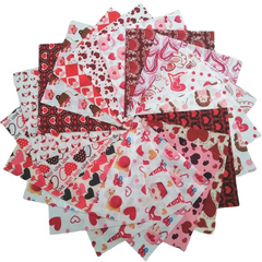 CraftsFabrics 20Pcs/lot Valentine's Day Quilting Fabric Squares Heart Print Fabric Patchwork Sewing Fat Quarters for DIY Crafts, Quilting, Patchwork