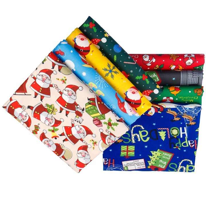 CraftsFabrics 8Pcs Christmas Patterns Fabric Square 100% Cotton Quilting Fabric Squares Bundle for Crafting, Sewing, Dressmaking, Home Décor