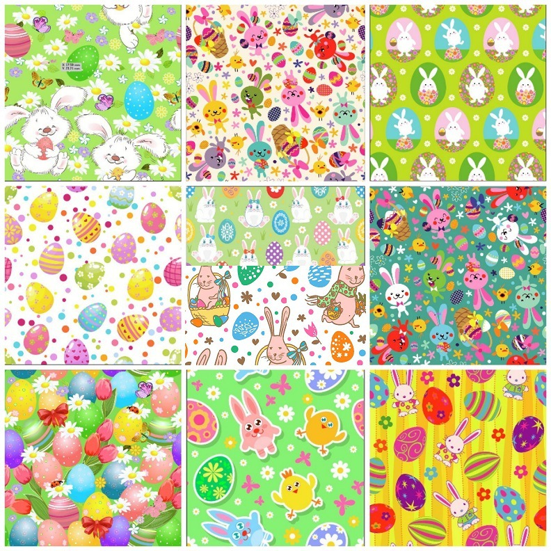 CraftsFabrics 10Pcs Easter Day Egg Rabbit Pattern Fabric 100% Cotton 40x50cm Wide Fat Quarter Bundle for DIY, Sewing, Quilting, Kid's Craft