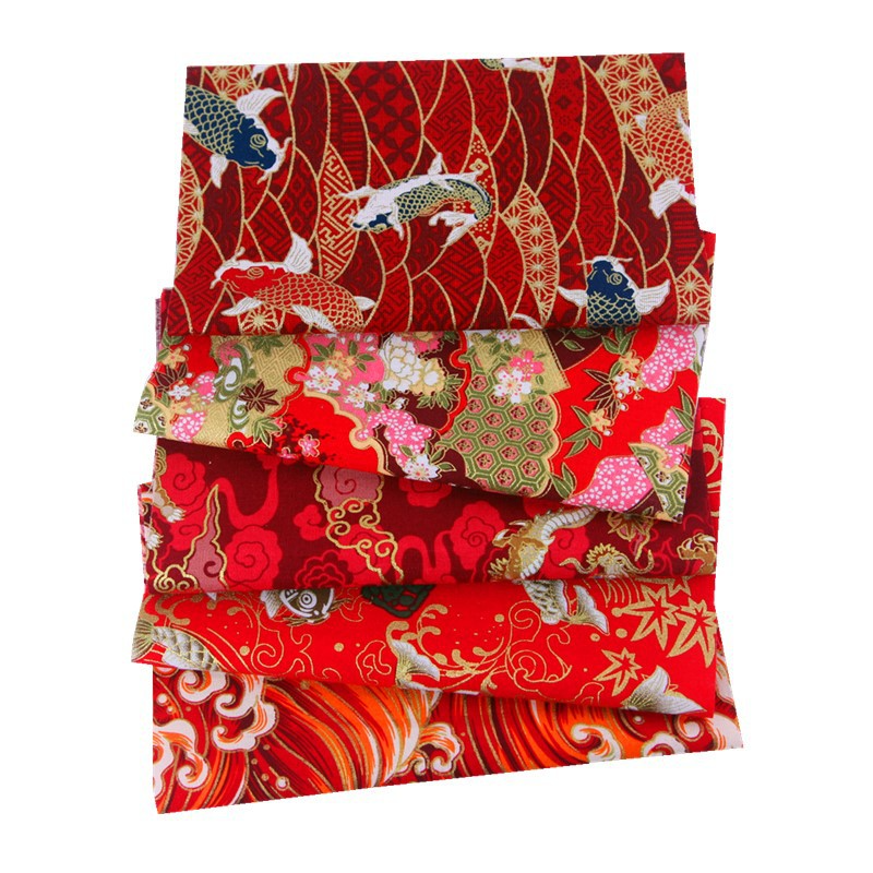 CraftsFabrics 5pcs 50x50cm Cotton Fabric Bundle Squares Colorful Japanese Style Cotton Wrapping Cloth Quilting Sewing Patchwork Fabric