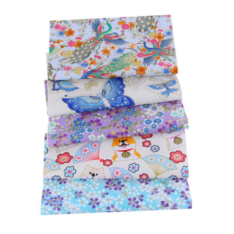 CraftsFabrics 5pcs 50x50cm Cotton Fabric Fat Quarter Bundle Squares Colorful Japanese Style Cotton Wrapping Cloth Quilting Sewing Patchwork Fabric