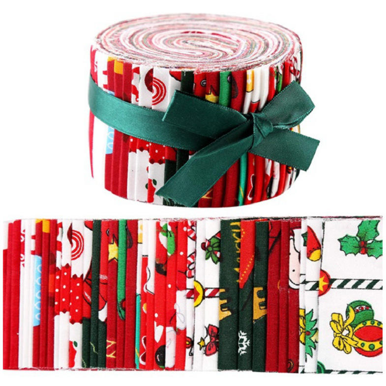 CraftsFabrics 6.5*100cm 20pcs Pre-Cut Christmas Printed Jelly Rolls Strips 100% Cotton for Quilting, Scrapbooking, Sewing, Crafts, Patchwork