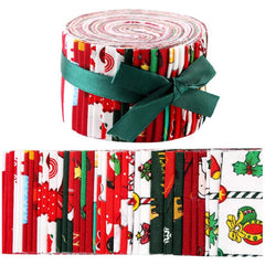 CraftsFabrics 6.5*100cm 20pcs Pre-Cut Christmas Printed Jelly Rolls Strips 100% Cotton for Quilting, Scrapbooking, Sewing, Crafts, Patchwork