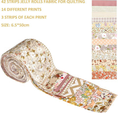 CraftsFabrics 2,5 x 44 Zoll, Blumen- und Karomuster, 42-teiliges Charm-Pack, 100 % Baumwolle, vorgeschnittener Stoff zum Quilten, Scrapbooking, Nähen, Patchwork