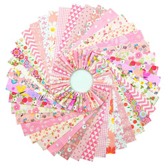 CraftsFabrics 6.5*50cm Wide 40pcs Pre-Cut Pink Floral Printed Quilting Fabric Roll 100% Cotton for Quilting, Sewing, Crafts, Patchwork