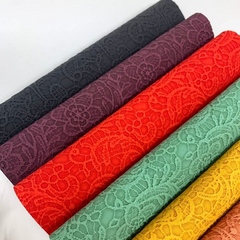 CraftsFabrics Embroidery Lace Flower Texture Embossed Synthetic Leather Sheets 28x20.5cm Wide for Bags Hairbows Earring Crafts