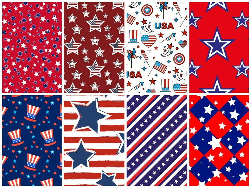 CraftsFabrics Stoffbündel aus 100 % Baumwolle mit Sternen und Streifen, amerikanische Flagge, 50 x 50 cm breit, vorgeschnitten, Aufdruck „4. Juli“, Quilten für Heimwerker, Basteln, Patchwork