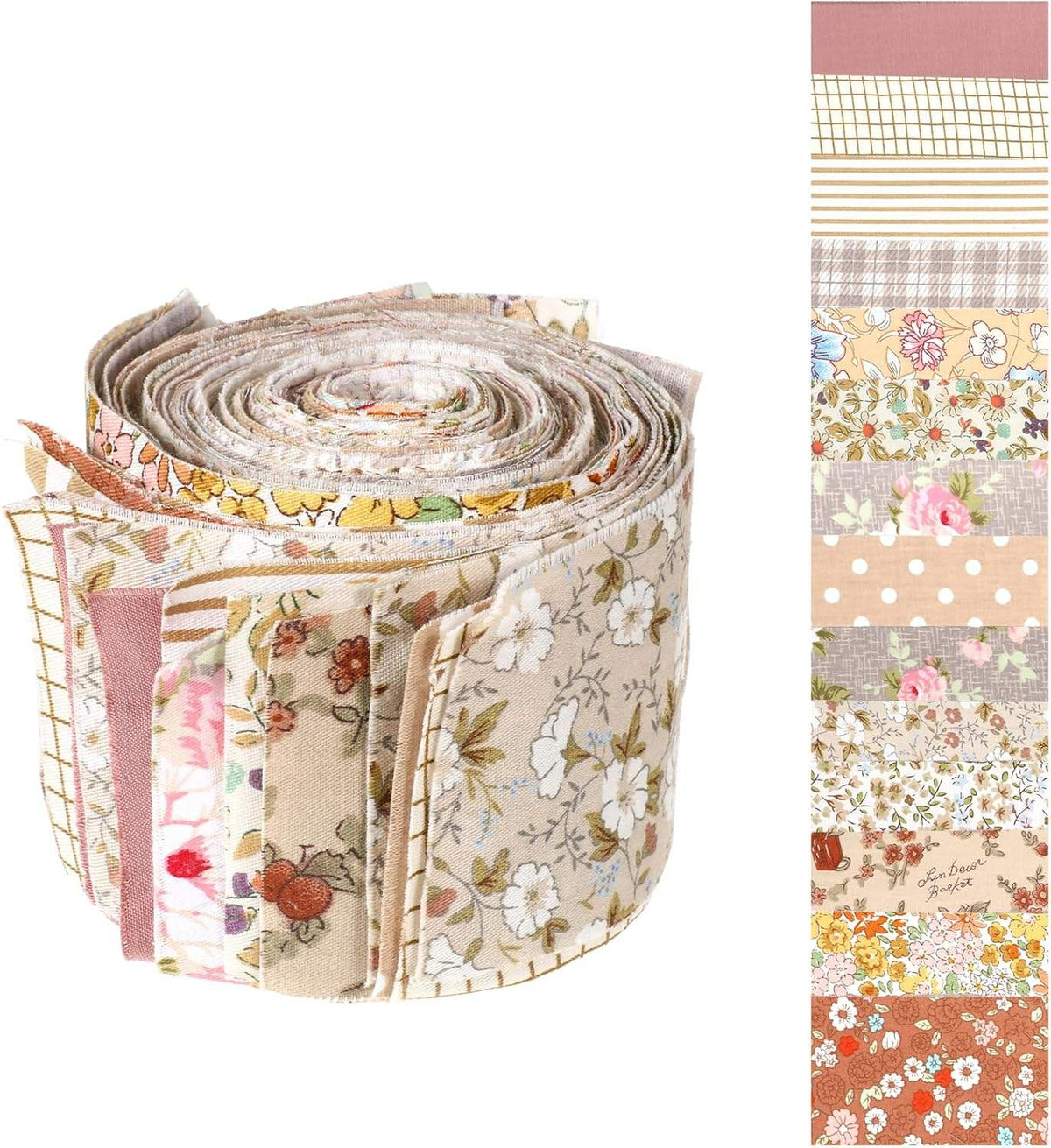 CraftsFabrics 2,5 x 44 Zoll, Blumen- und Karomuster, 42-teiliges Charm-Pack, 100 % Baumwolle, vorgeschnittener Stoff zum Quilten, Scrapbooking, Nähen, Patchwork