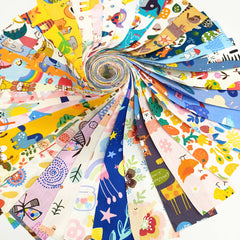CraftsFabrics 36pcs Pre-Cut Cartoon Animal & Floral Printed Jelly Rolls Strips 100% Cotton for Quilting, Sewing, Crafts, Patchwork