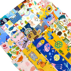 CraftsFabrics 36pcs Pre-Cut Cartoon Animal & Floral Printed Jelly Rolls Strips 100% Cotton for Quilting, Sewing, Crafts, Patchwork