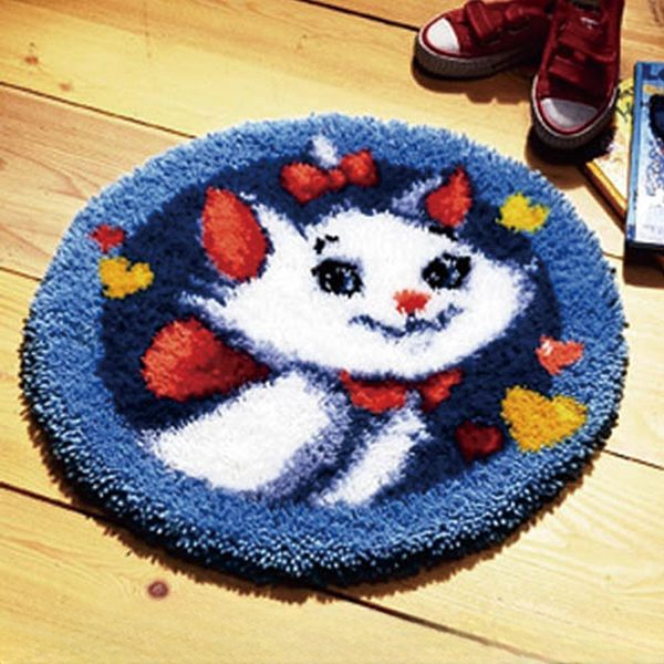 CraftsFabrics Crochet Hooks Kit CraftsFabrics 60% Cotton 40% Polyester 50cm In Diameter DIY Crafts Yarn Carpet Round Shape Animal Custom Latch Hook Rug Crochet Kits for Beginners Adults