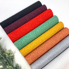 CraftsFabrics Embroidery Lace Flower Texture Embossed Synthetic Leather Sheets 28x20.5cm Wide for Bags Hairbows Earring Crafts