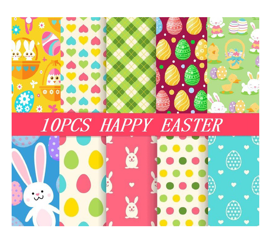 CraftsFabrics 10Pcs Easter Day Egg Rabbit Pattern Fabric 100% Cotton 40x50cm Wide Fat Quarters for DIY, Sewing, Quilting, Kid's Craft