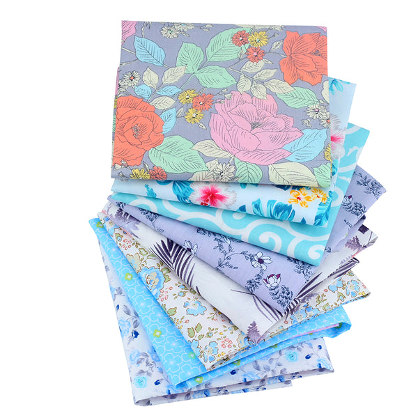 CraftsFabrics 8pcs/Lot 50cmx40cm Floral Lagoon Fat Quarters Bundle 100% Cotton Precut Craft Fabric for Quilting, Crafts, DIY Projects