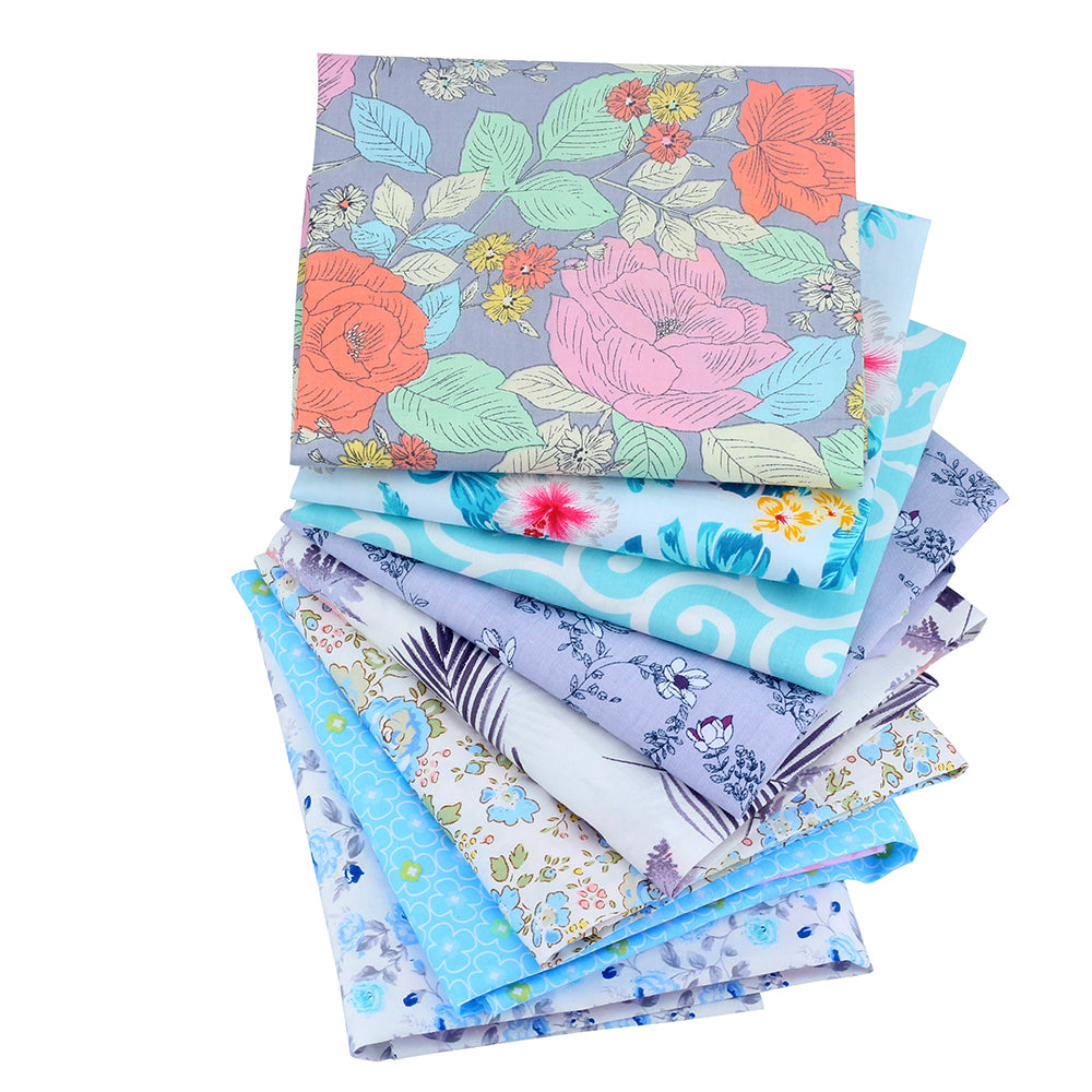 CraftsFabrics 8pcs/Lot 50cmx40cm Floral Lagoon Fat Quarters Bundle 100% Cotton Precut Craft Fabric for Quilting, Crafts, DIY Projects