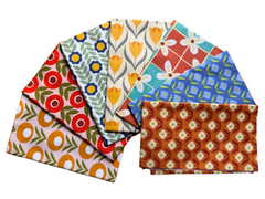 CraftsFabrics 7Pcs Wildflower Wonders Retro 70s Vintage Fabric 100% Cotton 50x40cm Wide Fat Quarter for Quilting, Scrapbooking, Patchwork