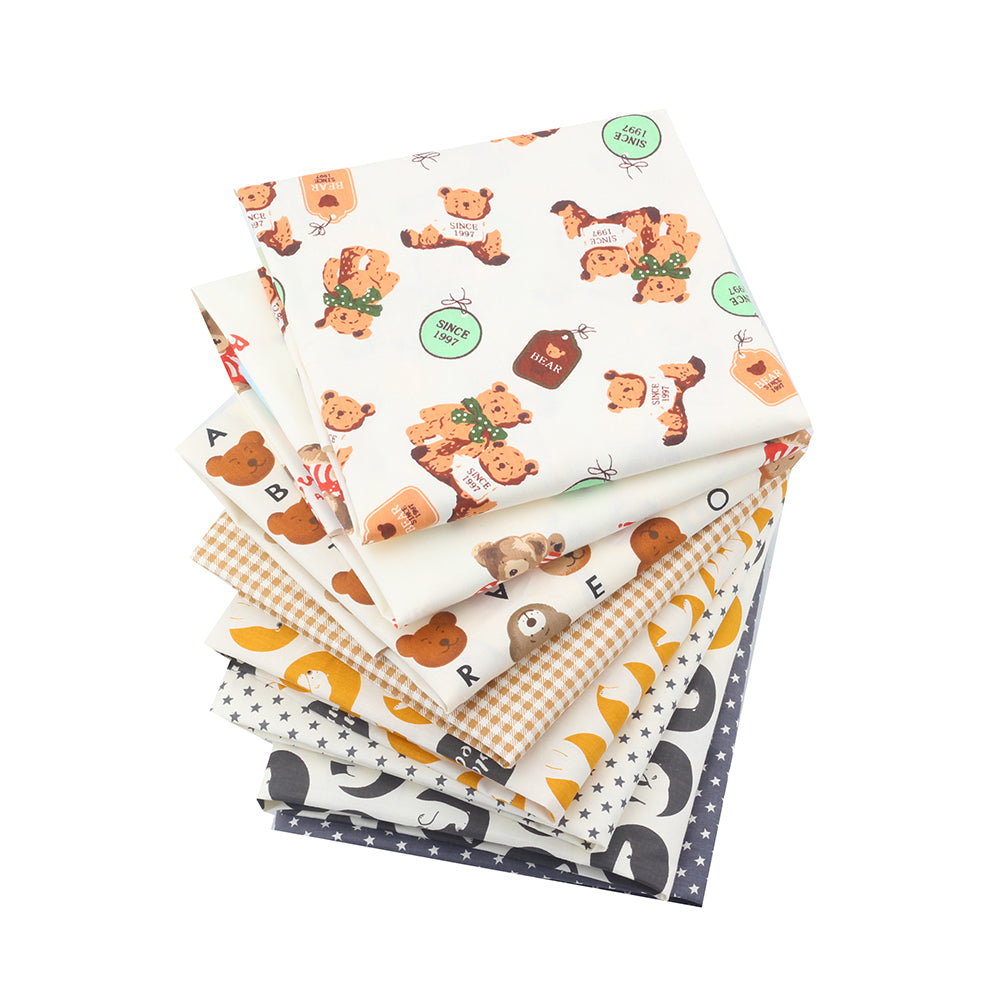 CraftsFabrics 8pcs/Lot 50cmx40cm Teddy Joy Fat Quarters 100% Cotton Precut Craft Fabric Squares for Quilting, Arts, Crafts, DIY Projects