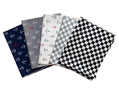 Geometric Anchor Pattern 100% Cotton 5Pcs Fat Quarter Bundle 50x40cm Wide Ideal For Crafting, Home Décor, Kid's Craft