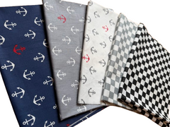 Geometric Anchor Pattern 100% Cotton 5Pcs Fat Quarter Bundle 50x40cm Wide Ideal For Crafting, Home Décor, Kid's Craft
