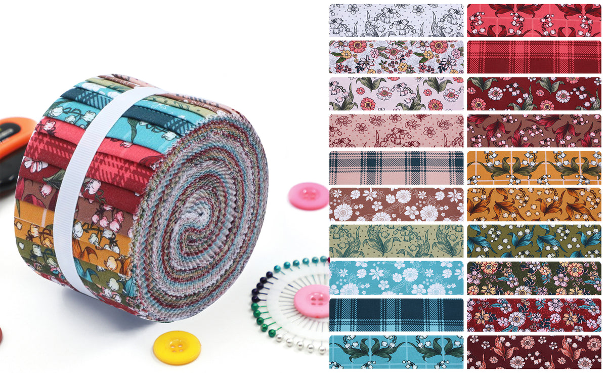 CraftsFabrics Timeworn Floral Prints Petals Jelly Roll 20pcs – 100% Cotton Precut Fabric Strips