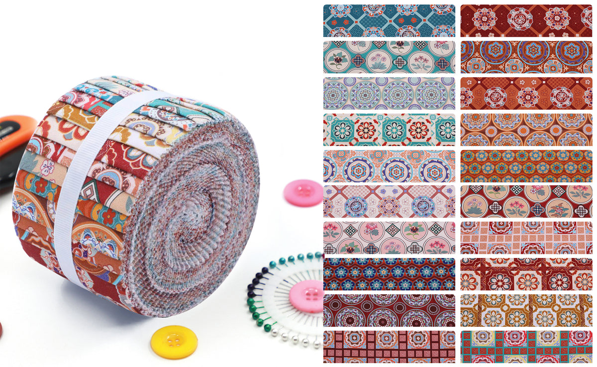 CraftsFabrics Floral Artistry – Vibrant Prints Jelly Roll 20pcs – 100% Cotton Precut Fabric Strips