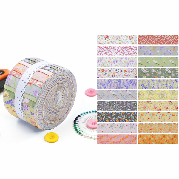 CraftsFabrics Floral Printed Cotton Jelly Roll – 20 Pre-Cut Fabric Strips