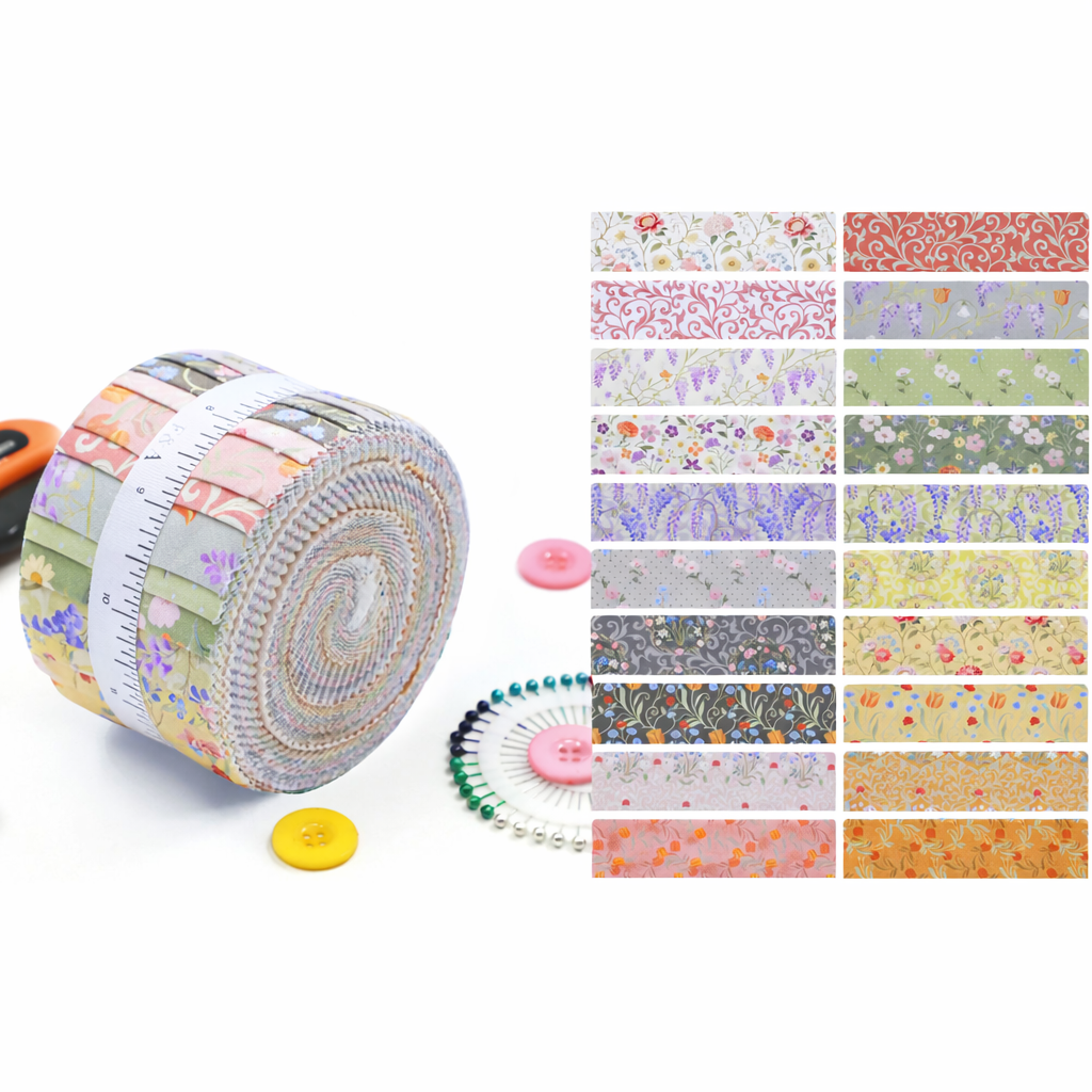 CraftsFabrics Floral Printed Cotton Jelly Roll – 20 Pre-Cut Fabric Strips