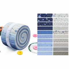 CraftsFabrics Blue & Neutral Printed Cotton Jelly Roll – 20 Pre-Cut Fabric Strips