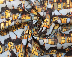 Little Johnny Digital Cotton 3D Stained Glass Homes 150cm Wide 100% Cotton Printed Fabric for Quilting, Sewing, Crafts, Dressmaking