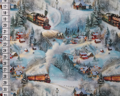 Little Johnny Train Scene Grey Cotton Fabric - LJCOT4