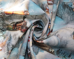 Little Johnny Train Scene Grey Cotton Fabric - LJCOT4