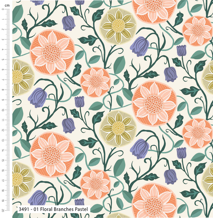 The Craft Cotton Co. Loose Fabric Lilycraft Light by Savanna Rawson 100% Cotton 112cm Wide Floral Geometric Print