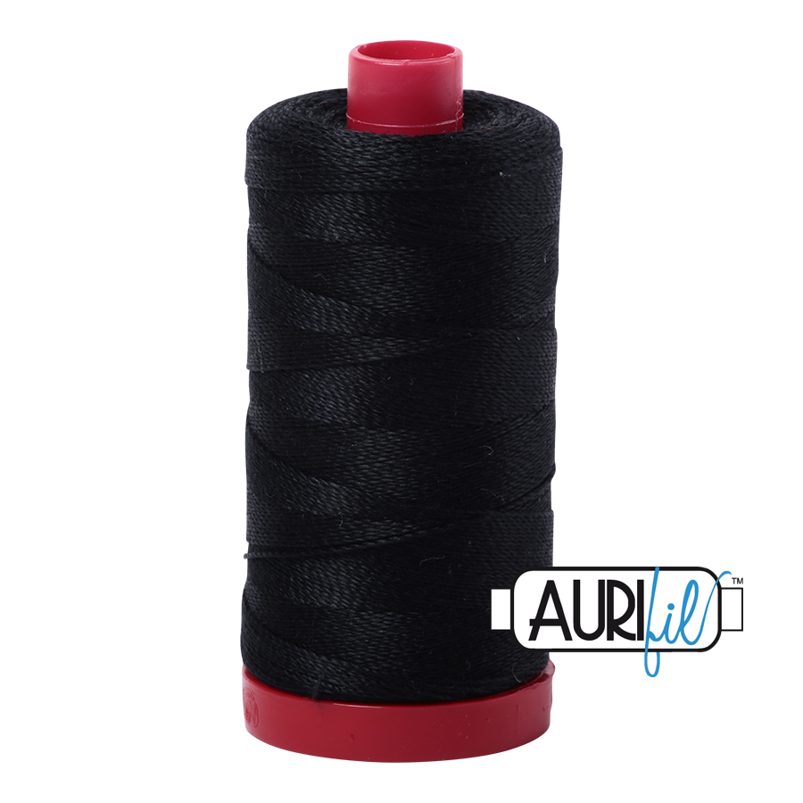 Aurifil 12wt Thread – 100% Cotton – 356 yd – Black - #2692