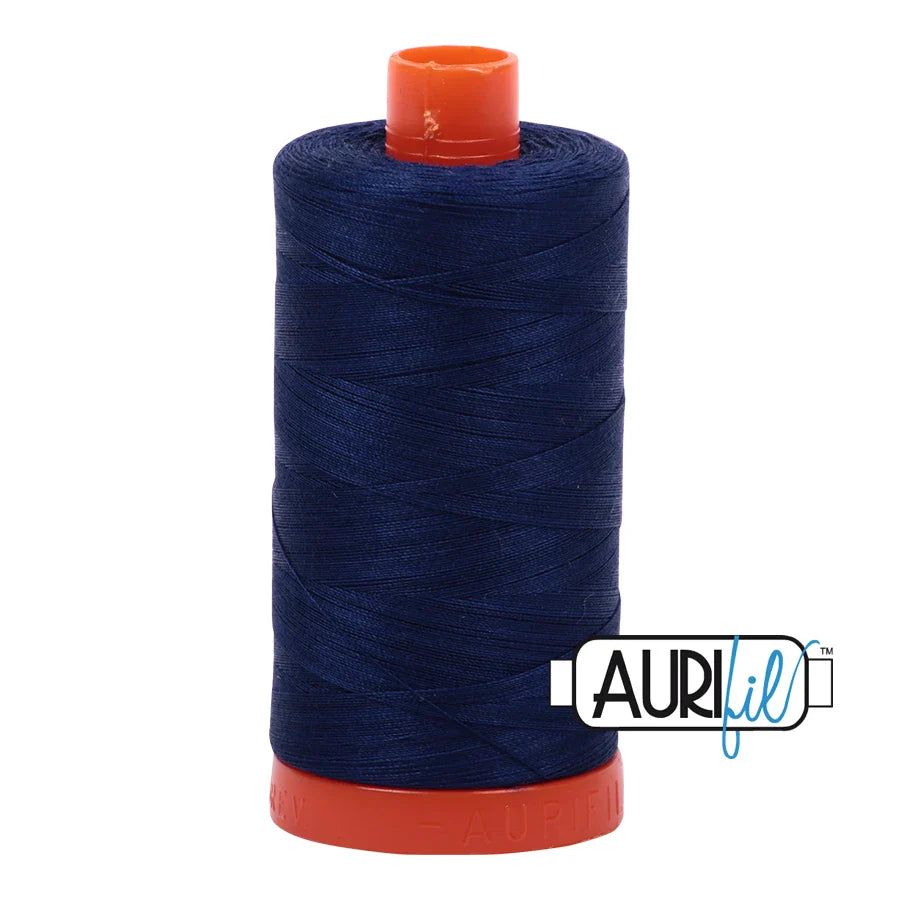 Aurifil Mako Cotton Thread Solid 50WT Cotton Single Spool 1422 yd Ideal for Machine Embroidery, Quilting and Sewing - Navy